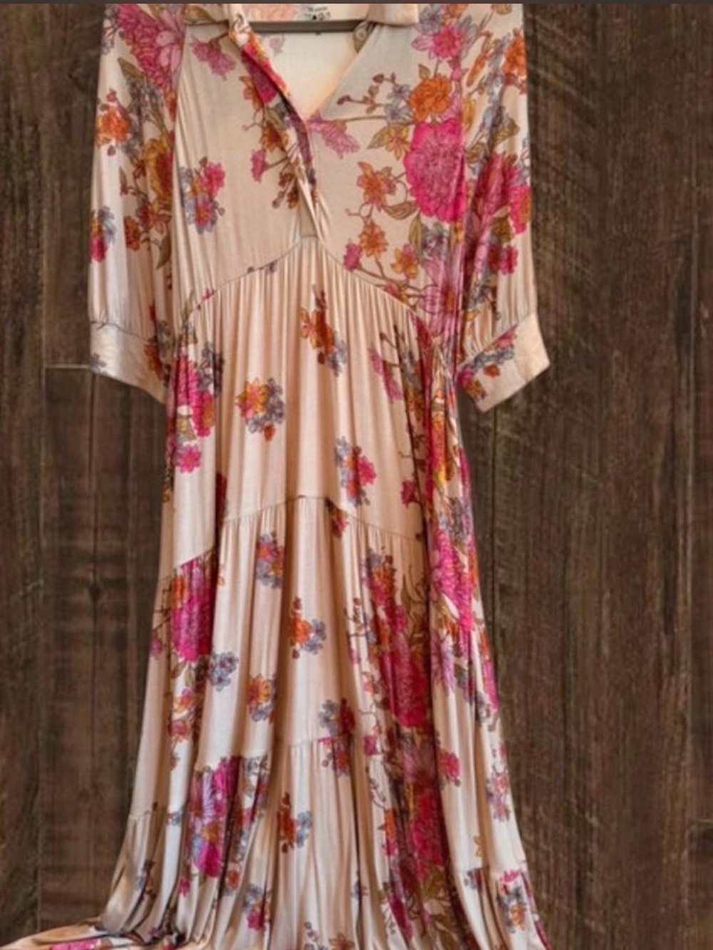 NATURAL LIFE Cream Maxi Dress with Pink and Orange Floral Print
